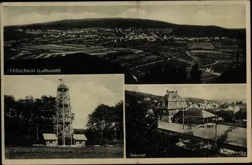 Ak Hillscheid im Westerwald, Friedensturm, Bahnhof, Blick auf den Ort