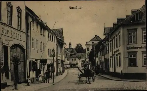 Ak Nastätten im Taunus, Gasthaus zur Krone, Bäckerei, Pferdekarren