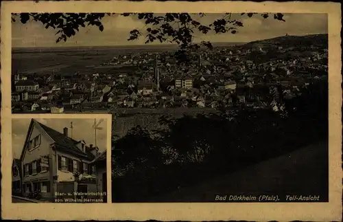 Ak Bad Dürkheim am Pfälzerwald, Bier und Weinwirtschaft, Schillerstraße 8, Blick auf den Ort