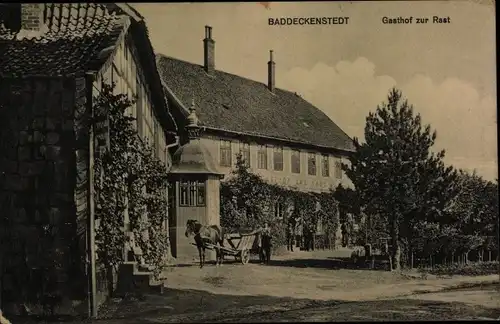 Ak Baddeckenstedt im Landkreis Wolfenbüttel, Gasthof zur Rast, Pferdekarren