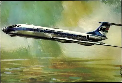 Künstler Ak Tupoljev TU 134, 1969, Ungarisches Passagierflugzeug, Malev Airlines