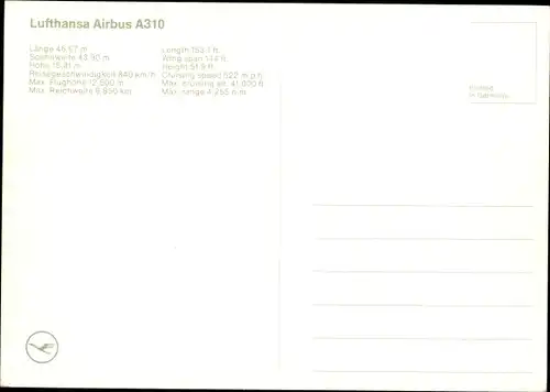 Ak Passagierflugzeug Lufthansa, Airbus A310
