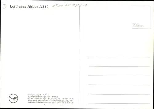 Ak Deutsches Passagierflugzeug, Lufthansa, Airbus A 310