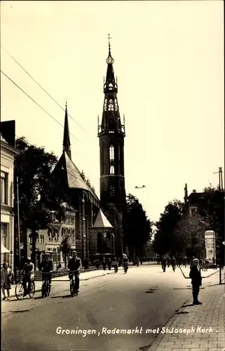 Ak Groningen Niederlande, Rademarkt met St Josephkerk