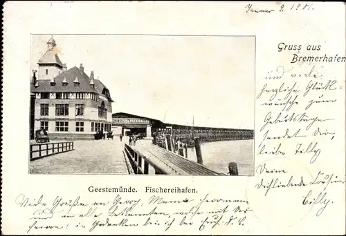 Ak Wesermünde Geestemünde Bremerhaven, Fischereihafen mit Restaurant
