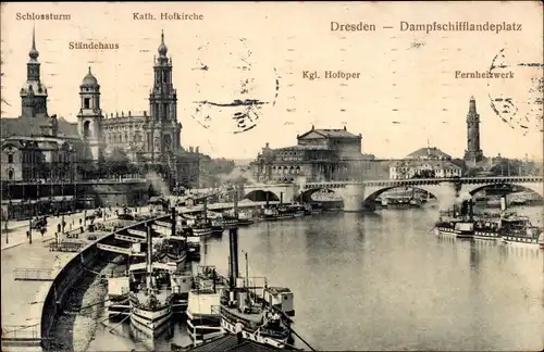 Ak Dresden Altstadt, Schlossturm, Hofkirche, Ständehaus, Kgl. Hofoper, Fernheizwerk