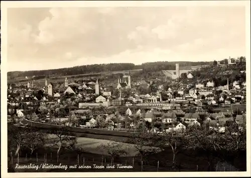 Ak Ravensburg in Oberschwaben, Panorama mit Toren und Türmen