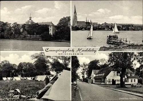 Ak Haddeby Busdorf in Schleswig Holstein, Campingplatz, Schloß Gottorp, Schlei, Segelboote, Gasthaus