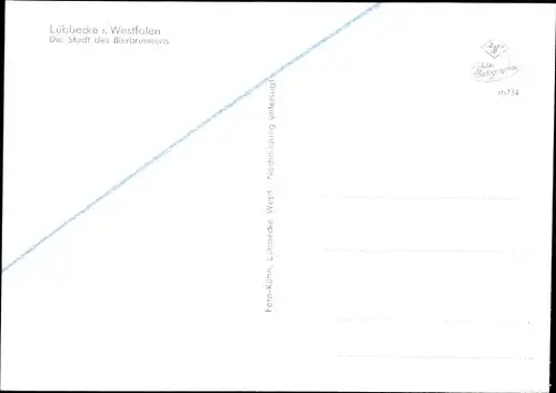 Ak Lübbecke in Westfalen, die Stadt des Bierbrunnens, Panorama, Ortspartien, Wappen