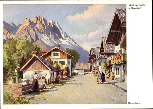 Künstler Ak Saum, H., Garmisch Partenkirchen in Oberbayern, Frühlingsstraße in Garmisch