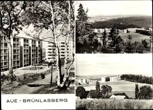 Ak Brünlasberg Aue im Erzgebirge Sachsen, Panorama vom Ort und Blick auf Neubauten