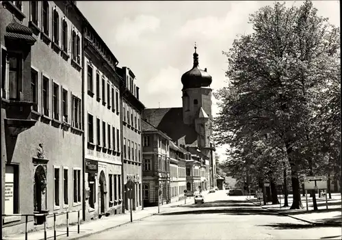 Ak Marienberg im Erzgebirge Sachsen, Am Markt, Fleischerei, Kirche, Straßenansicht