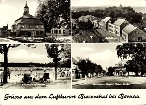 Ak Biesenthal in Barnim, Schlossberg, Marktplatz, Strandbad Wukensee, Rat der Gemeinde