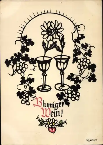 Scherenschnitt Künstler Ak Plischke, Georg, Blumiger Wein
