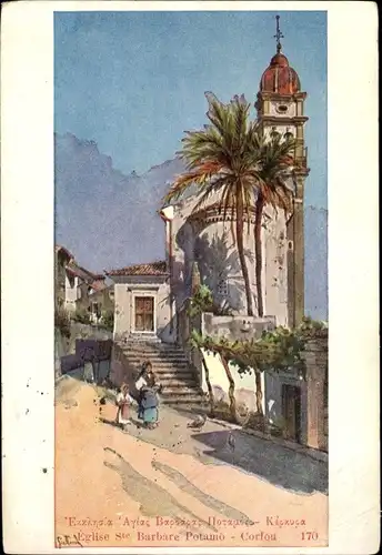 Künstler Ak Potamos Korfu Griechenland, Église St. Barbare