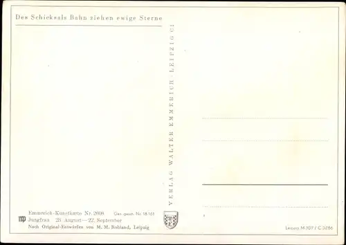 Künstler Ak Rohland, M. M., Sternzeichen Jungfrau, Virgo, 23. August bis 23. September