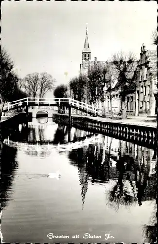 Ak Sloten Friesland Niederlande, de Hoge Brug