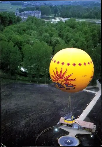 Ak Ballon captif Aerophile, installation dans le parc du chateau de Chantilly