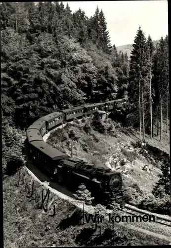 Ak Deutsche Eisenbahn, Harzquerbahn, Dampflok, Wir kommen