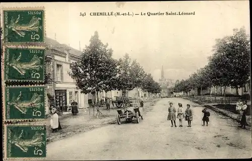 Ak Chemillé Maine-et-Loire, le Quartier Saint-Léonard, Automobil