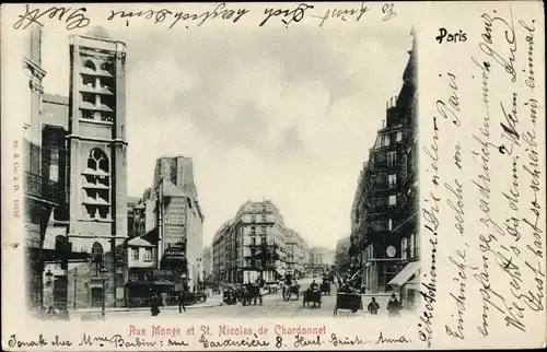 Ak Paris V, Rue Monge, St Nicolas de Chardonnet