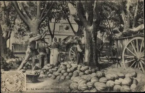 Ak Cavaillon Vaucluse, Marché aux Melons, Melonenmarkt