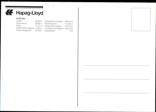 Ak Passagierflugzeug der Hapag Lloyd, Boeing B 737 300