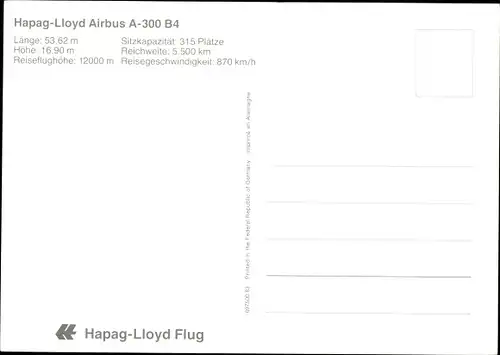 Ak Passagierflugzeug der Hapag Lloyd, Airbus A 300 B 4