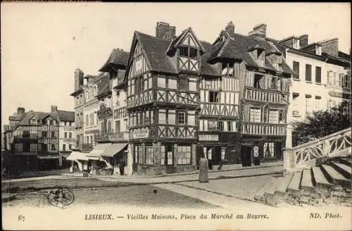 Ak Lisieux Calvados, Vieilles Maisons, Place du Marche au Beurre