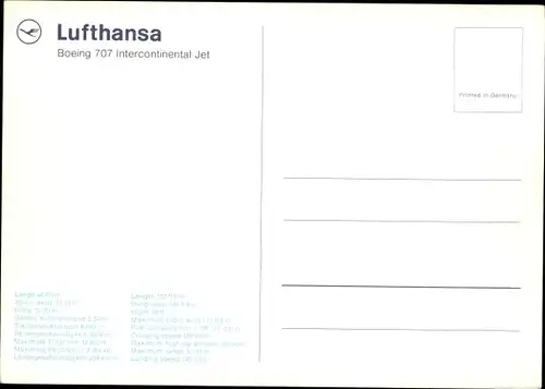 Ak Deutsches Passagierflugzeug, Lufthansa, Boeing 707 Intercontinental Jet