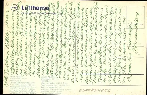 Ak Deutsches Passagierflugzeug, Lufthansa, Boeing 707 Intercontinental Jet