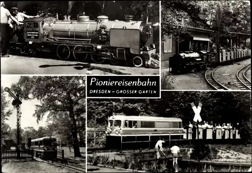 Ak Dresden Zentrum Altstadt, Pioniereisenbahn im Großen Garten, Dampflok