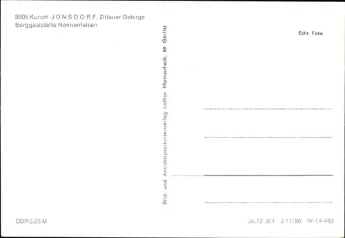 Ak Jonsdorf in Sachsen, Zittauer Gebirge, Berggaststätte Nonnenfelsen