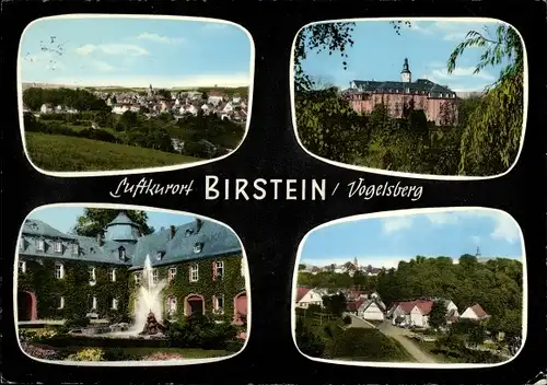 Ak Birstein in Hessen, Teilansicht, Schloss, Hof mit Springbrunnen