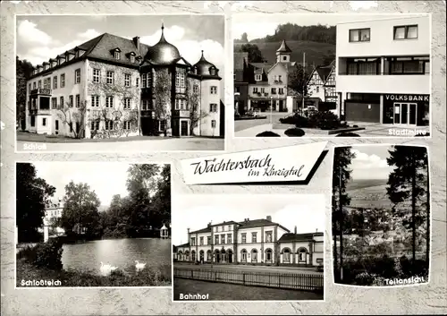 Ak Wächtersbach in Hessen, Schloss, Teich, Bahnhof, Stadtmitte, Teilansicht