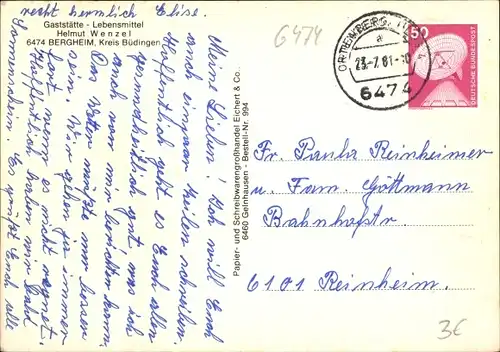 Ak Bergheim Ortenberg in Hessen, Teilansichten, Wappen, Gasthof v. Helmut Wenzel
