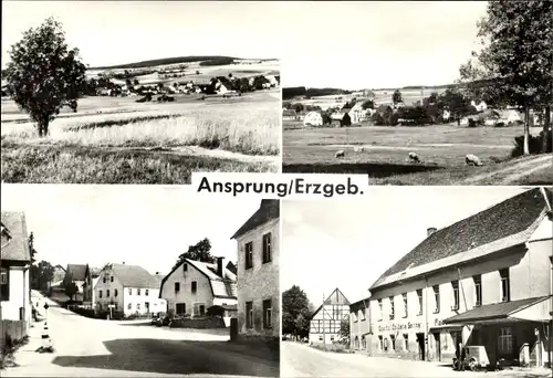 Ak Ansprung Marienberg im Erzgebirge, Gesamtansicht, Gastwirtschaft, Straßenpartie