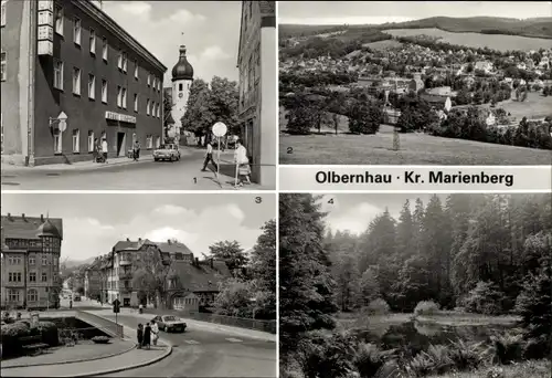 Ak Olbernhau im Erzgebirge, Gesamtansicht, Hotel Stadt Olbernhau, Kögelbrücke, Pulvermühlenteich