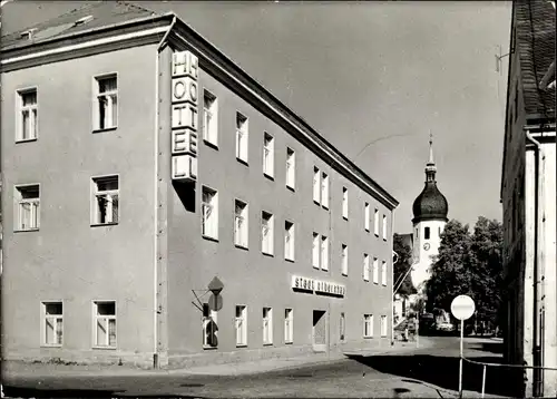 Ak Olbernhau im Erzgebirge, Hotel, Kirche, Straßepartie