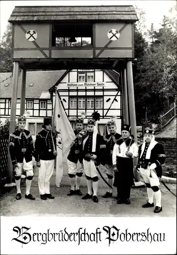 Ak Pobershau Marienberg im Erzgebirge, Bergbrüderschaft, Fahnensteiger, Häuer, Bergältester