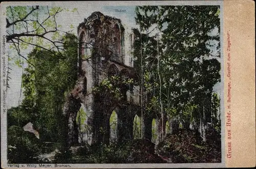 Ak Hude in Oldenburg, Ruine, Gasthof zum Ziegelhof