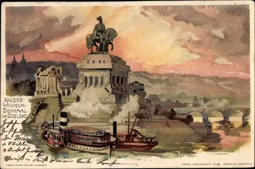 Künstler Litho Pfaff, C., Koblenz, Ansicht vom Kaiser Wilhelm Denkmal, Deutsches Eck