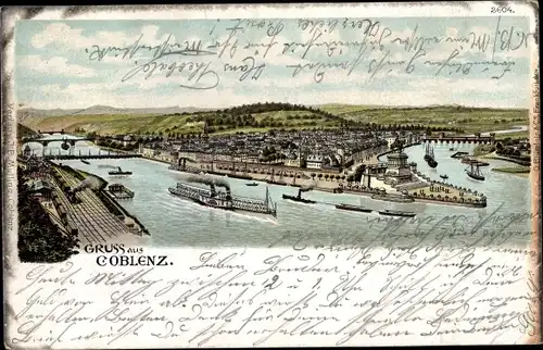 Ak Koblenz am Rhein, Blick auf den Ort, Deutsches Eck