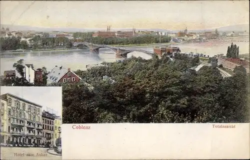 Ak Koblenz am Rhein, Totalansicht der Stadt, Hotel zum Anker