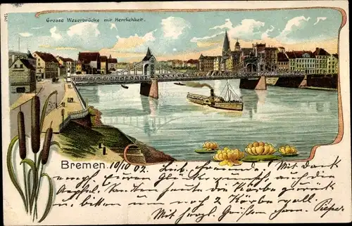 Litho Hansestadt Bremen, Große Weserbrücke mit Herrlichkeit