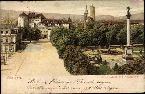 Ak Stuttgart in Baden Württemberg, Altes Schloss mit Schlossplatz