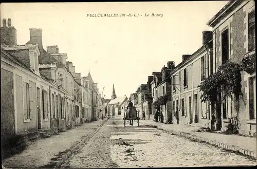 Ak Pellouailles les Vignes Maine et Loire, le Bourg, Pferdefuhrwerk