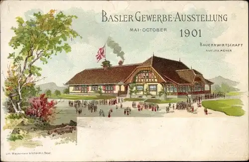 Litho Bâle Basel Stadt Schweiz, Gewerbeausstellung 1901, Bauernwirtschaft