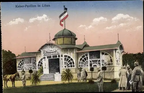 Ak Liepaja Libau Lettland, Kaiser-Pavillon, deutsche Soldaten