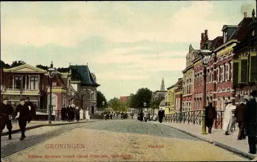 Ak Groningen Niederlande, Viaduct